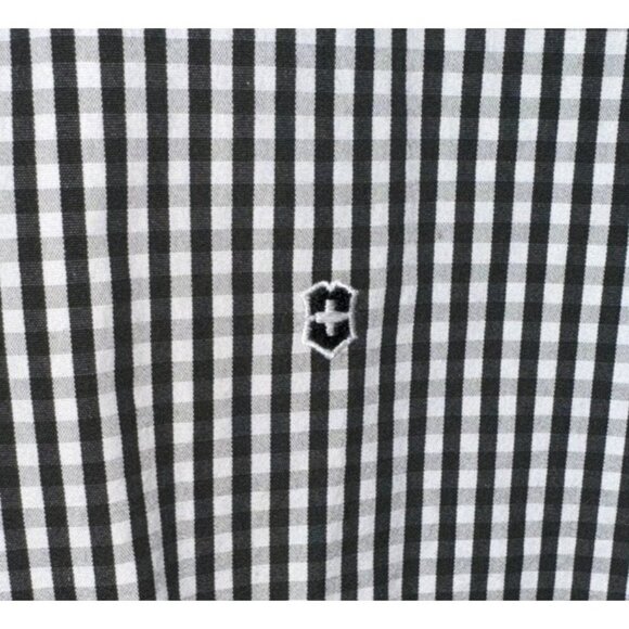 VICTORINOX Men’s XL Black Gingham Check Cotton Button Up Pinpoint Tailored Fit - Picture 3 of 6